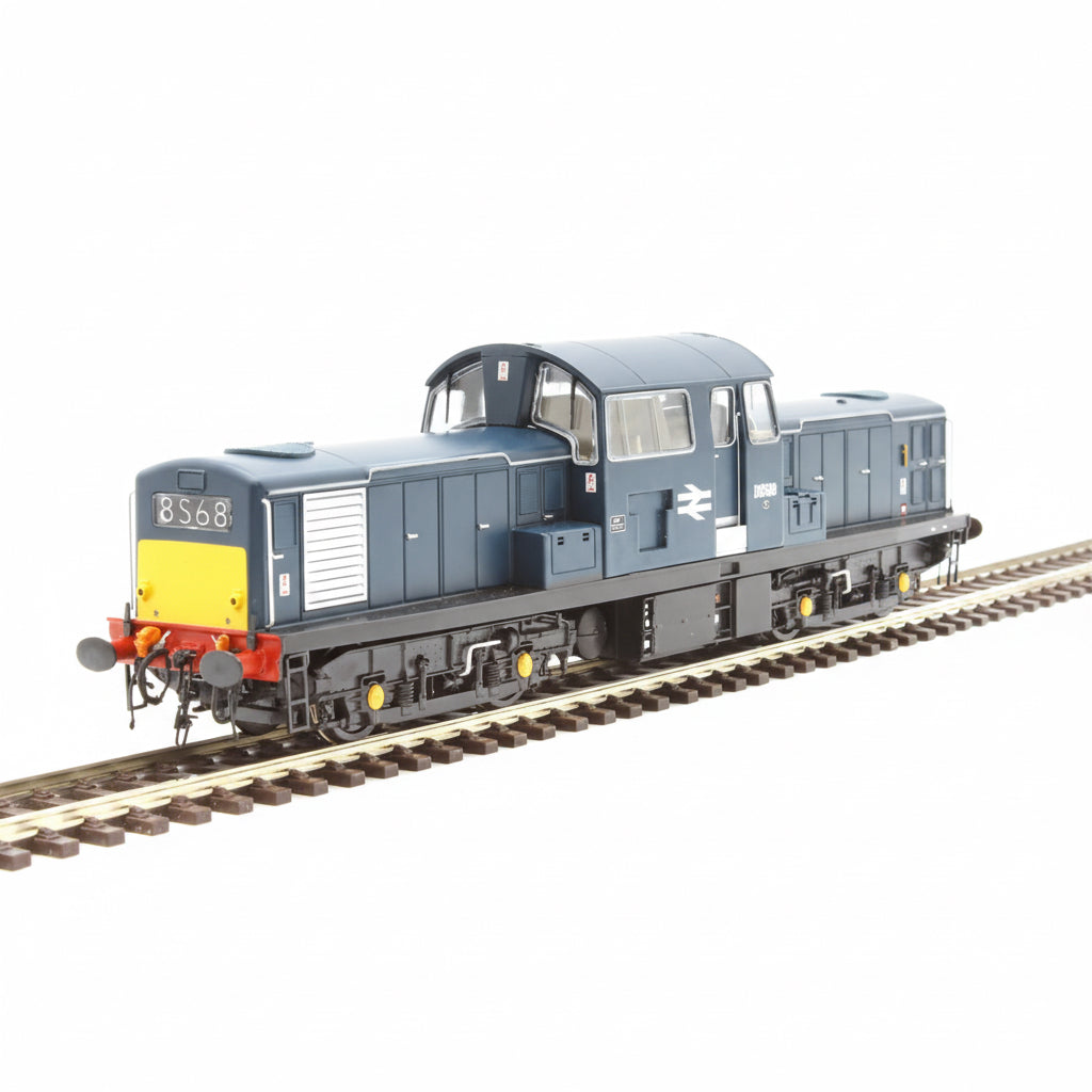 Model train on a track with a white background