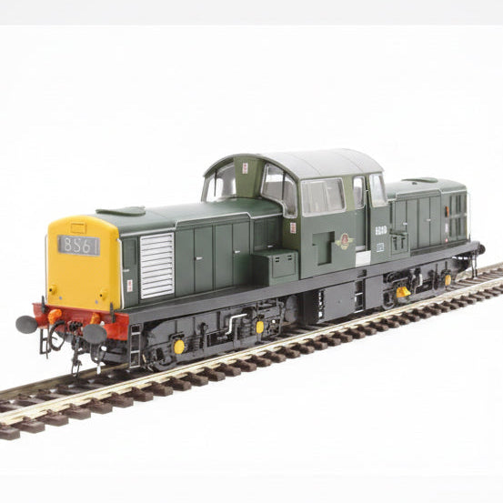 Model train on a track with a white background