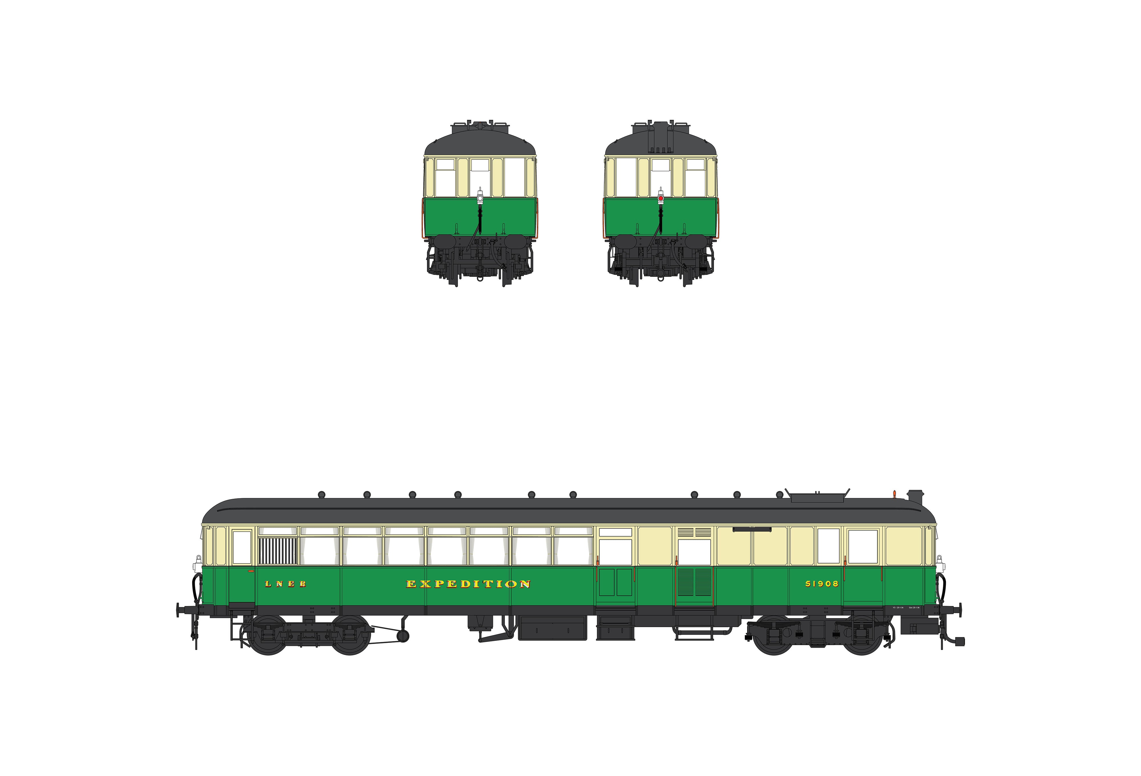 Sentinel Railcar - LNER Green/Cream - 51908 EXPEDITION - DCC Sound Fitted