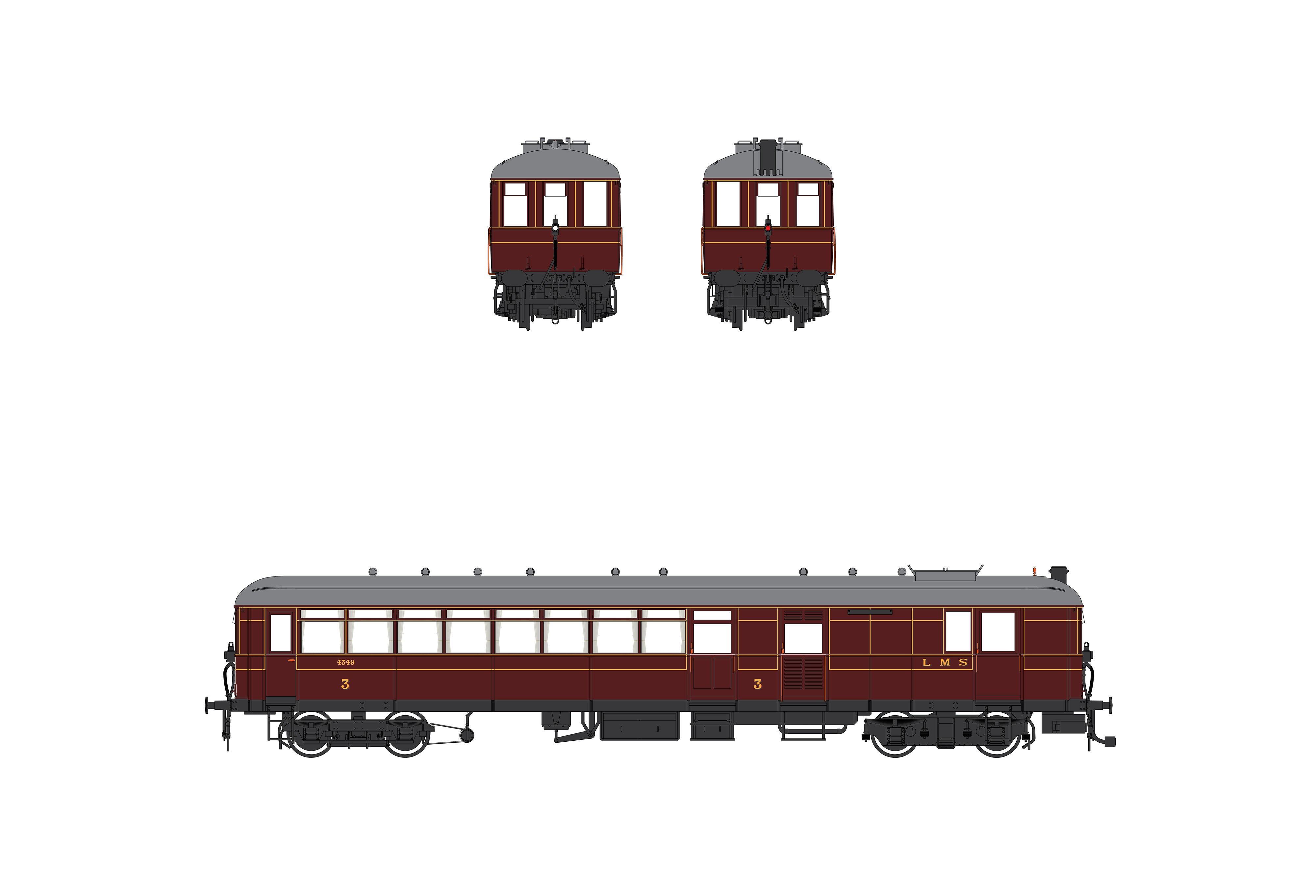 Sentinel Railcar - LMS Crimson Lake - 4349