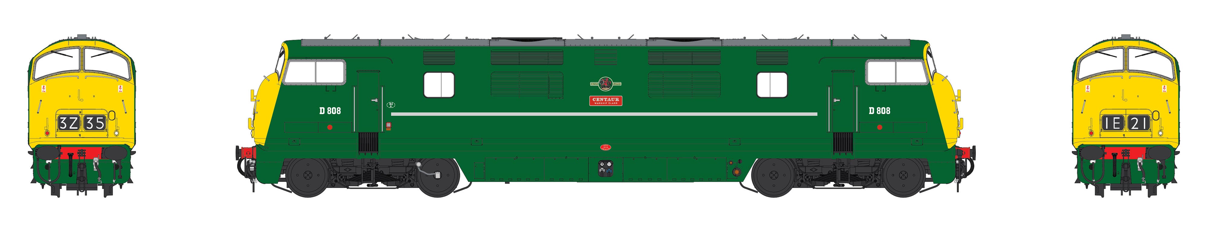 Class 42 - BR Green (Full Yellow Ends) - D808 - OO Scale